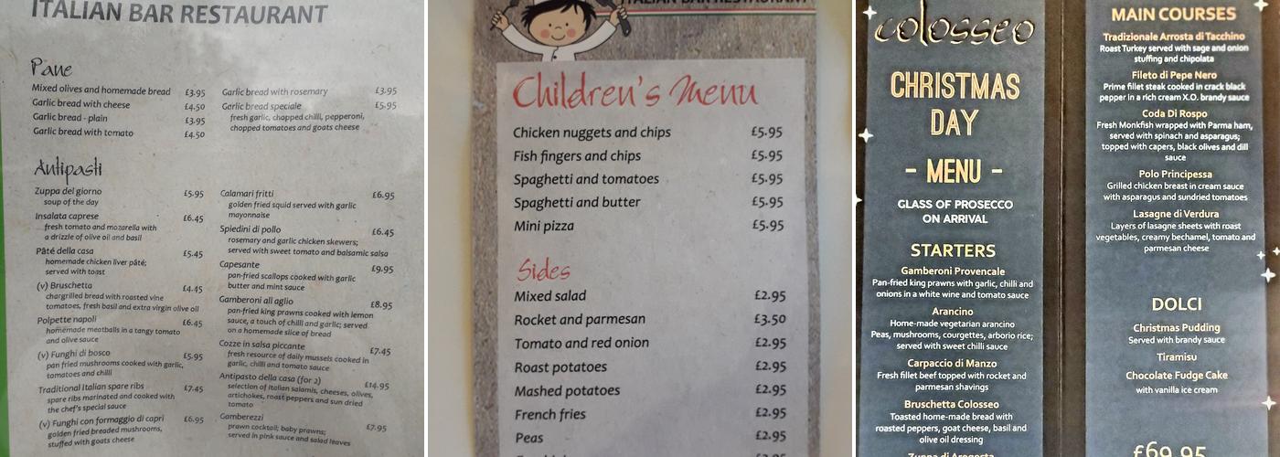 Colosseo Menu