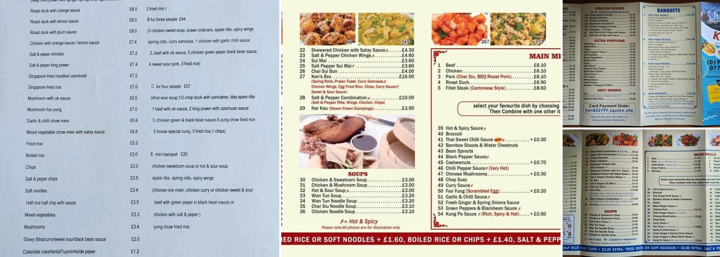 Ken's Chinese Takeaway Menu