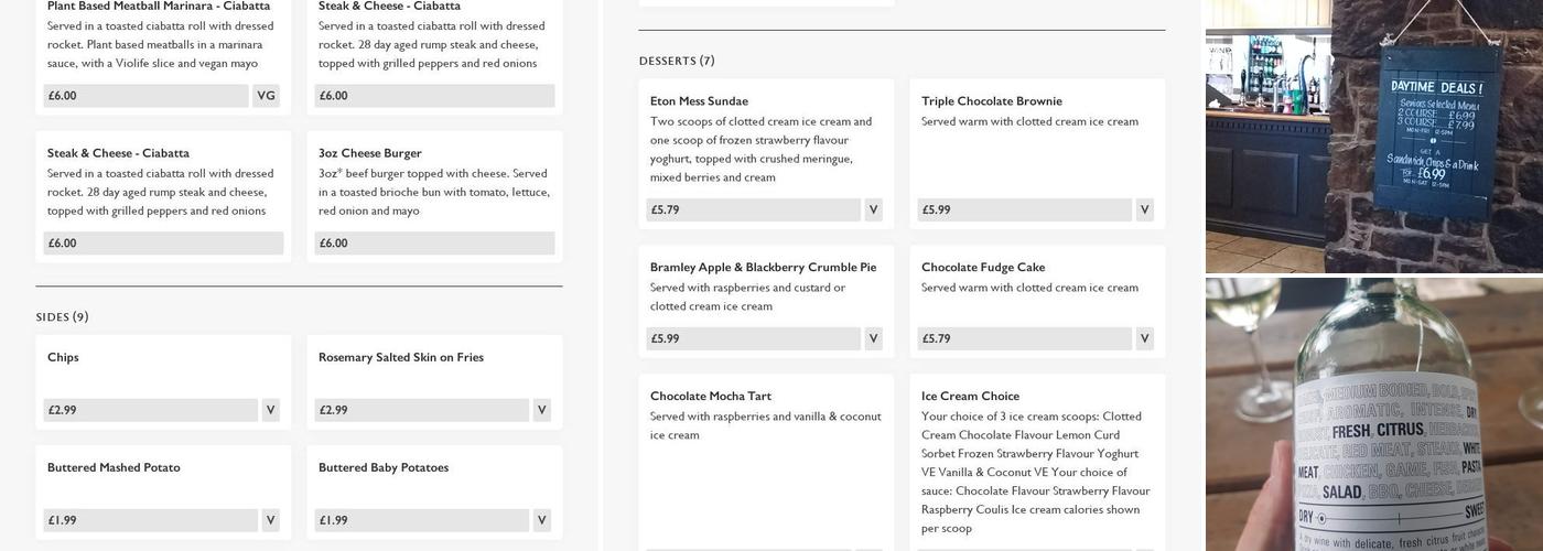 Shrewsbury Arms Oxton Menu
