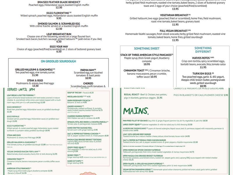 Leaf Tea Shop and Bar Menu