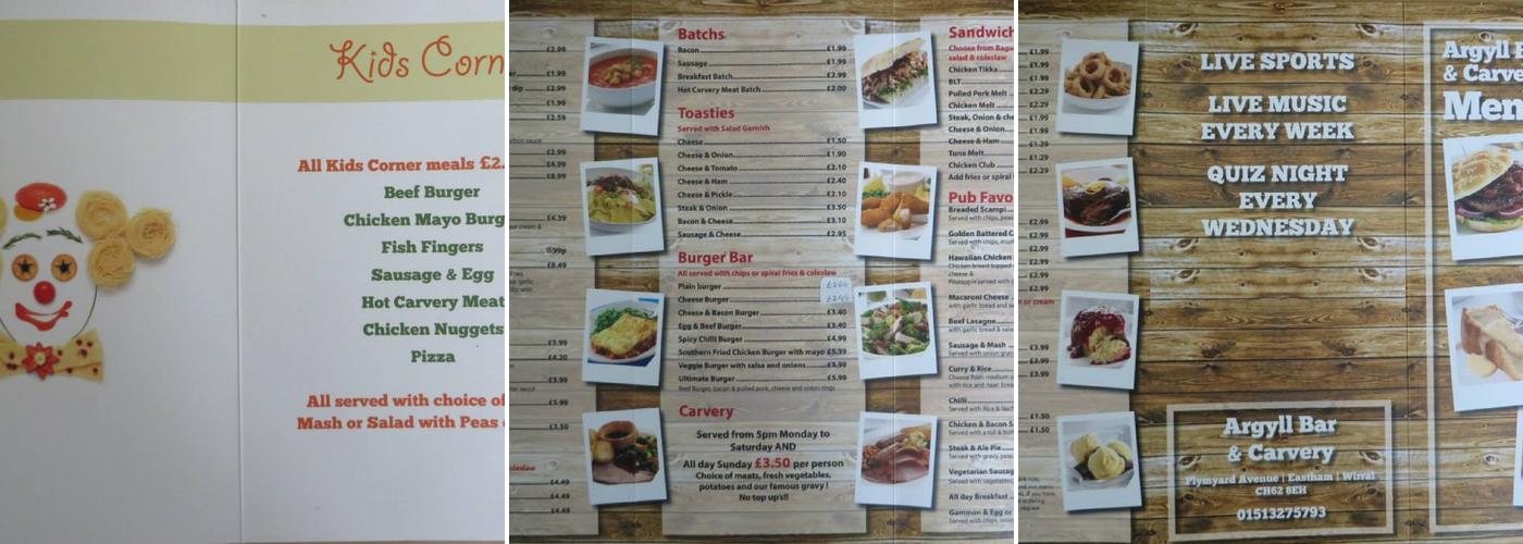 Argyll Bar & Carvery Menu
