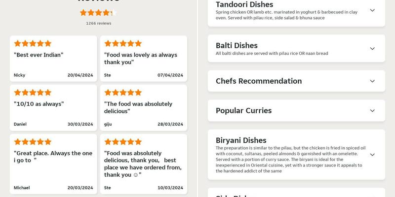 Dhaka Takeaway Menu