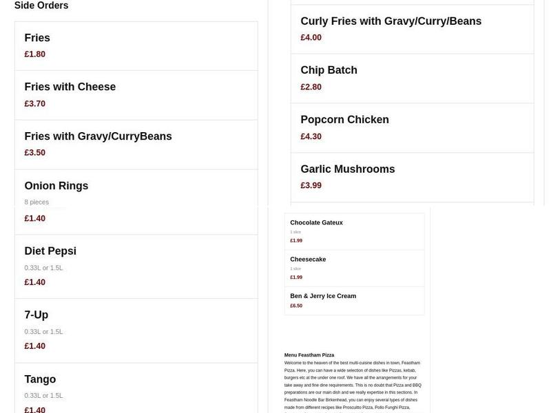 Feastham Menu
