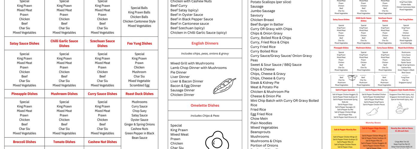 New Oriental Stir Fry Menu