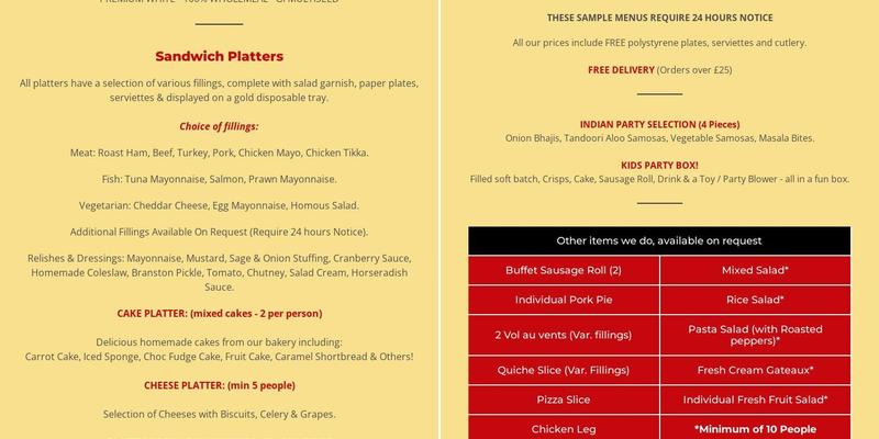 Hursts Bakery Menu
