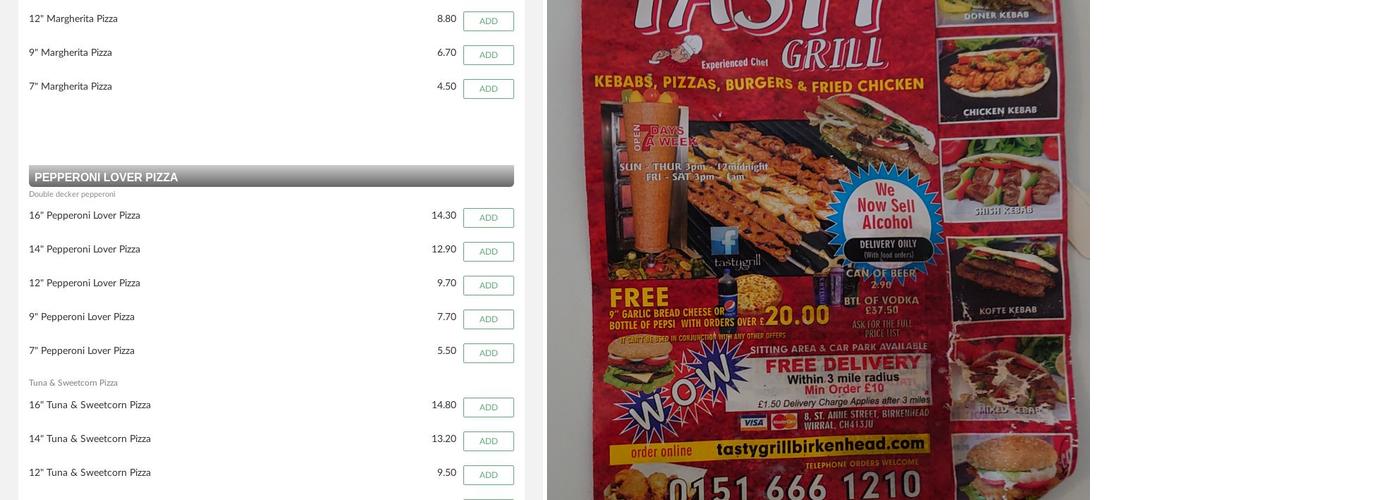 Tasty Grill Cafe & Kebab Shop Menu