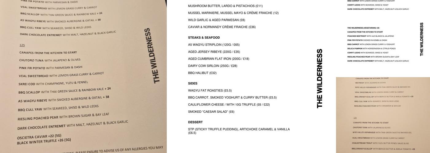 The Wilderness Menu