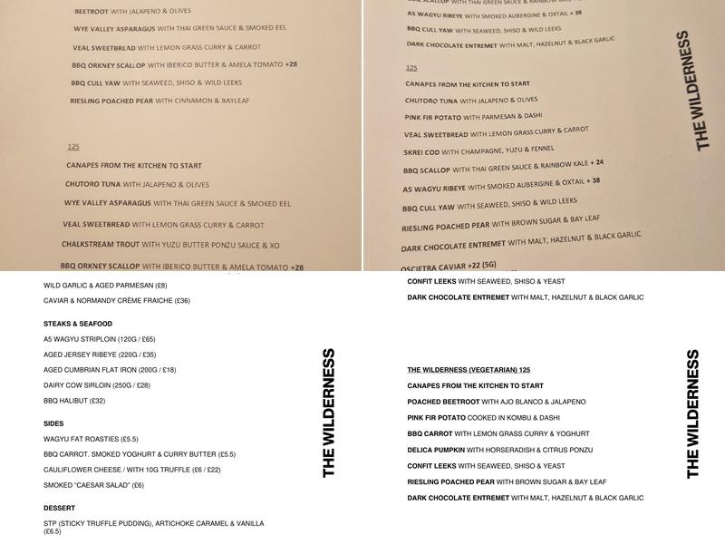The Wilderness Menu
