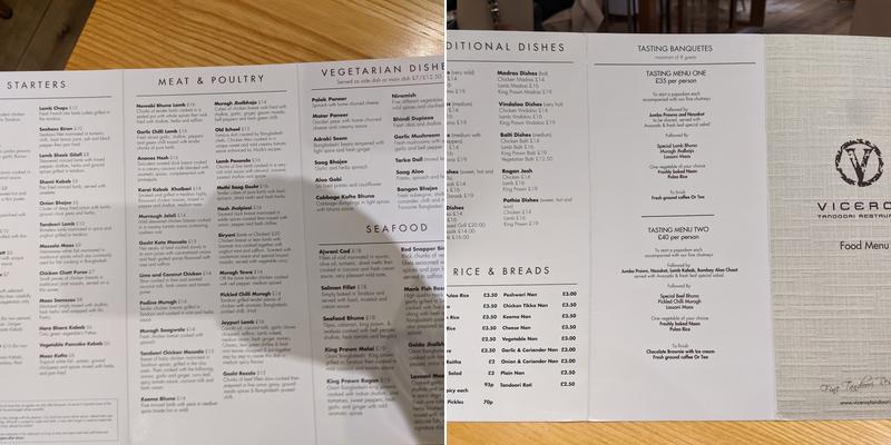 Viceroy Tandoori Menu