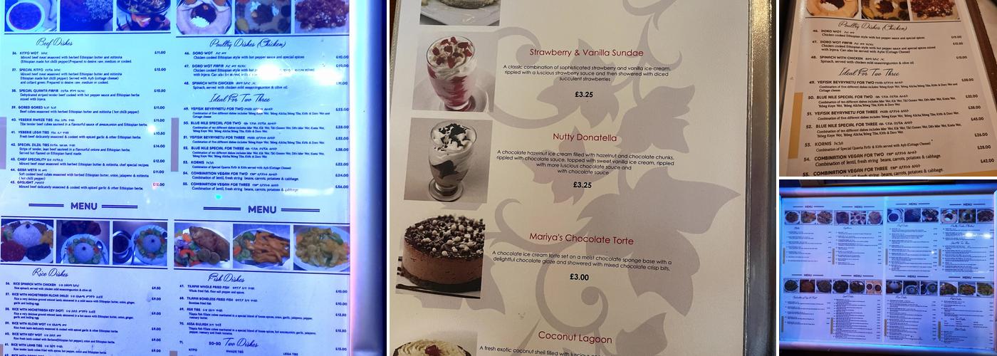 Birmingham Blue Nile Restaurant Menu