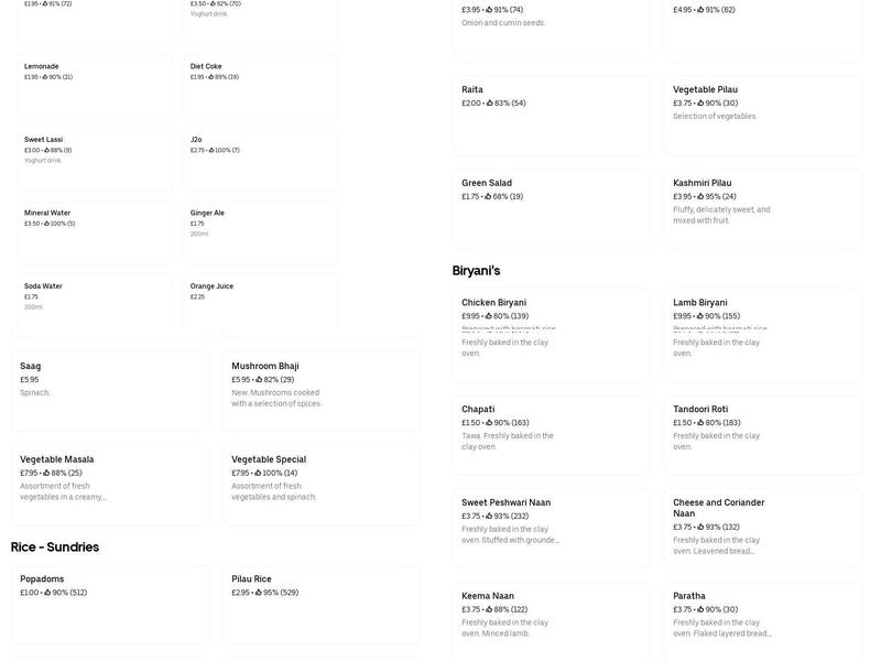 Kashmir Cottage Menu