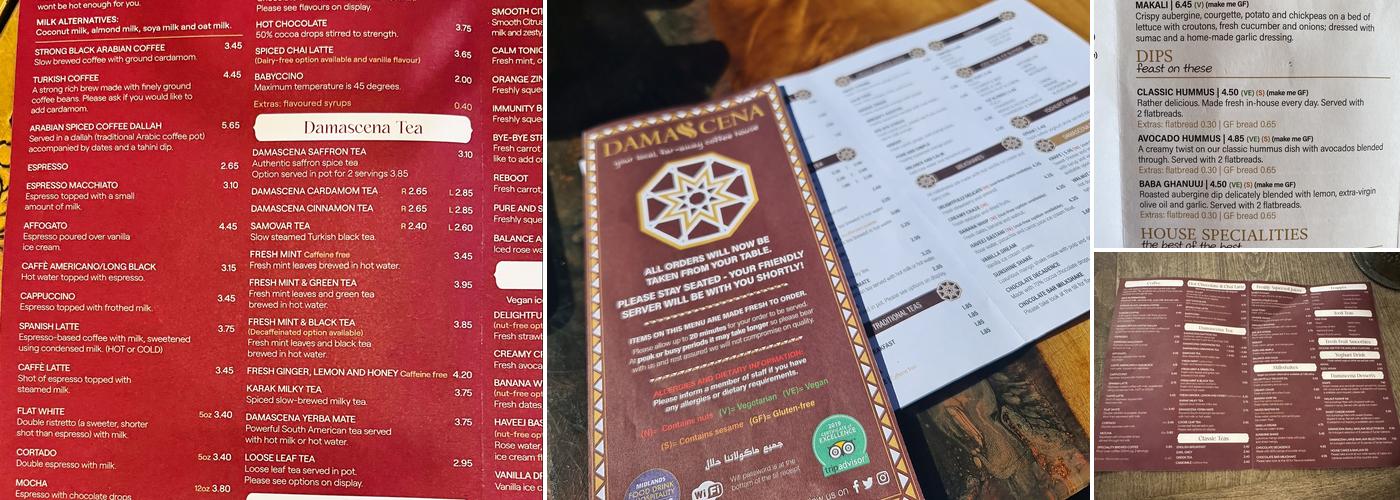 Damascena Harborne Menu