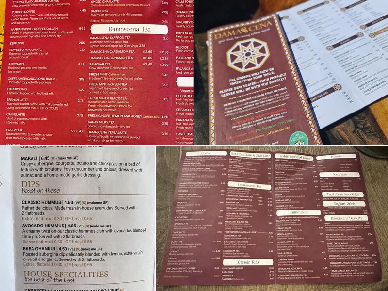 Damascena Harborne Menu
