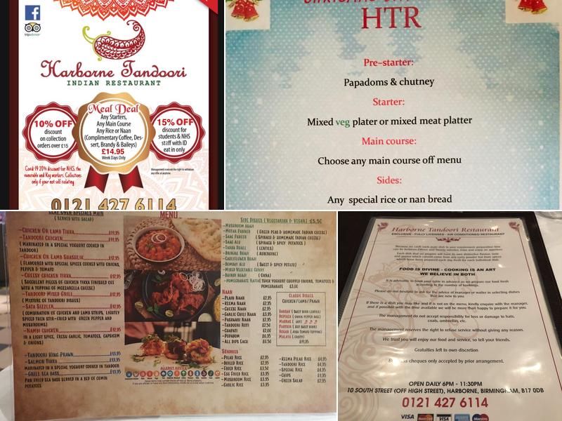 Harborne Tandoori Restaurant Menu