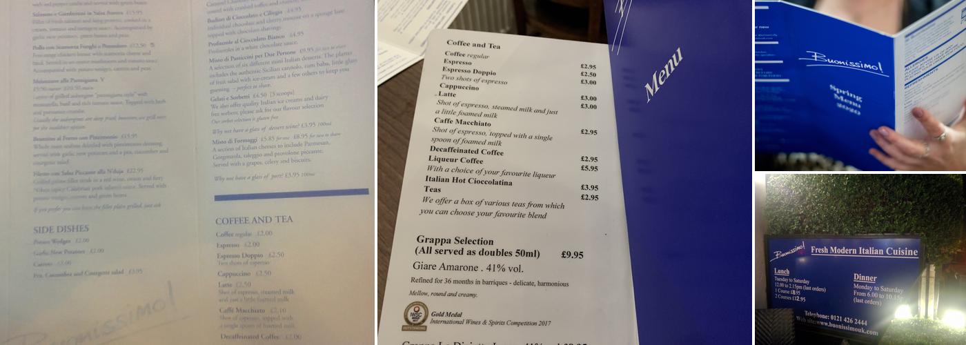 Buonissimo Restaurant Birmingham Menu