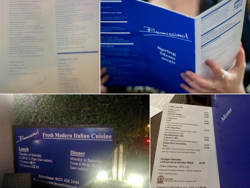 Buonissimo Restaurant Birmingham Menu