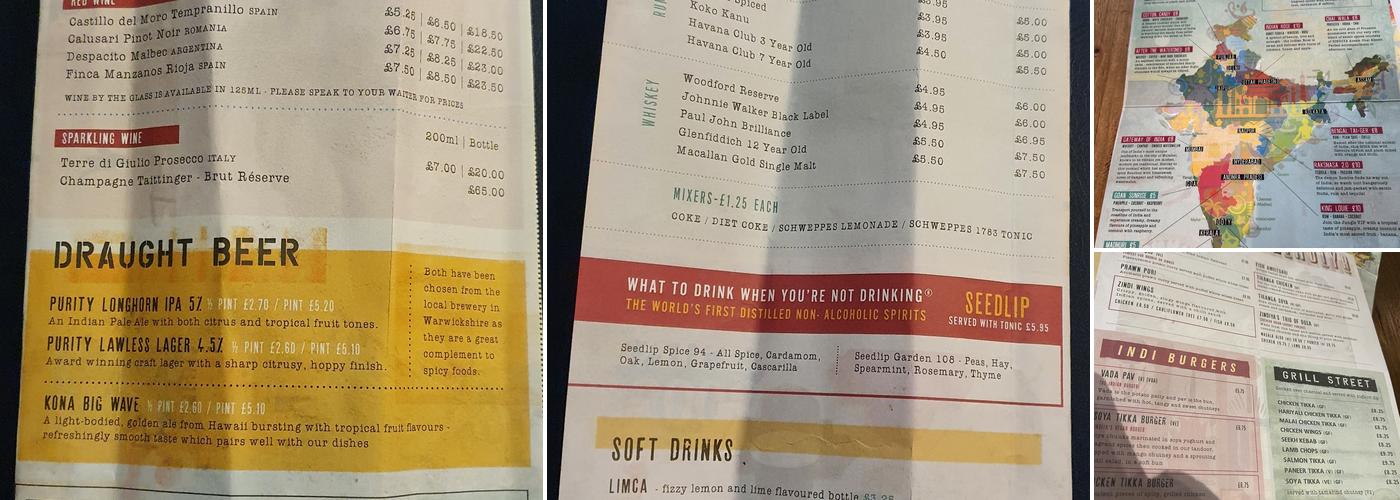 Zindiya Streatery & Bar Menu