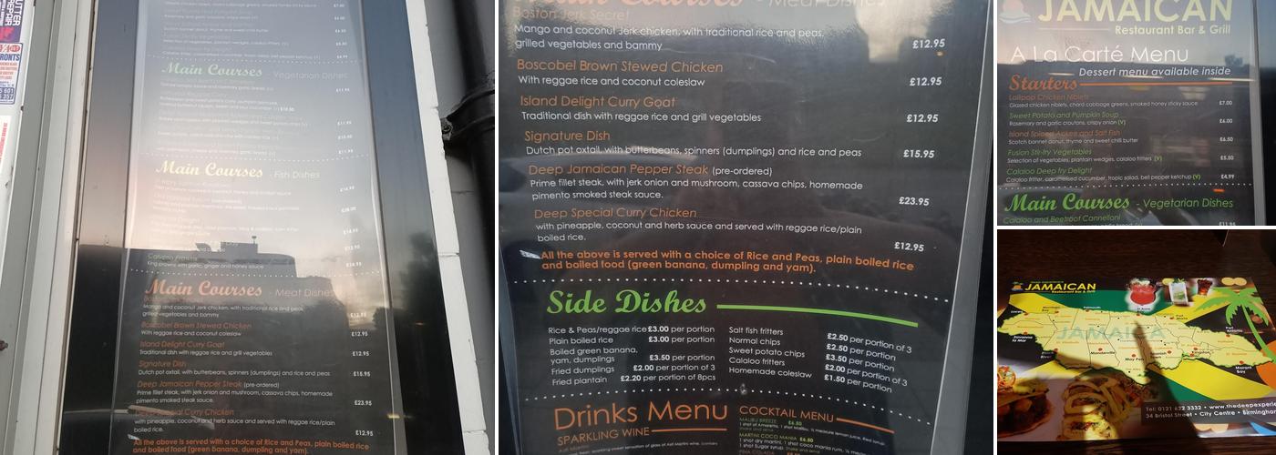 Deep Experience Jamaican Grill and Bar Menu