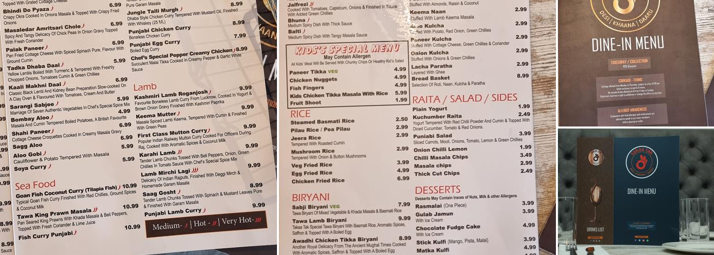 takaa tak, Oldbury Menu