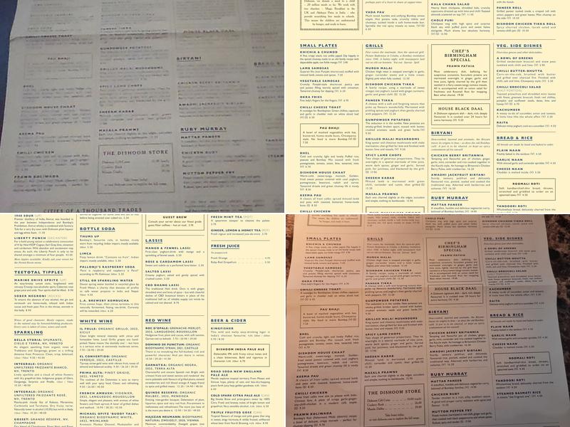 Dishoom Birmingham Menu