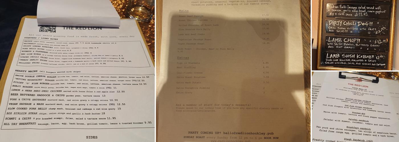 The Red Lion Menu