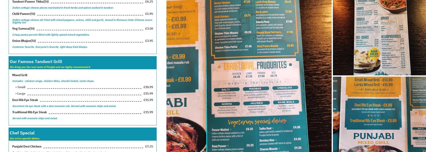 rumours bar and grill Menu