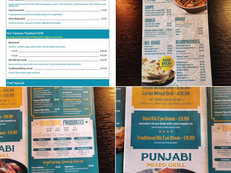 rumours bar and grill Menu