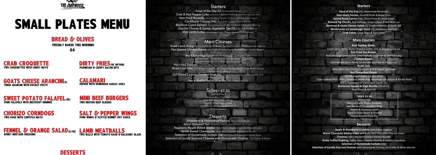 The Jam House Menu