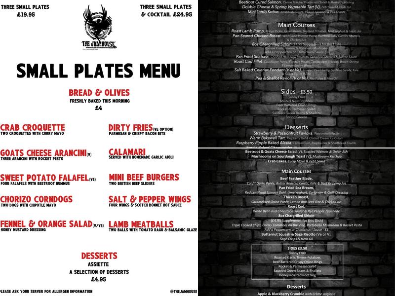 The Jam House Menu