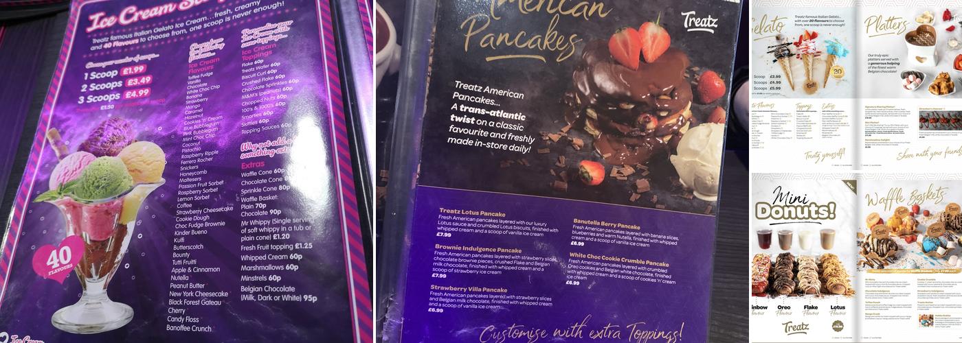 Treatz Sutton Coldfield Menu