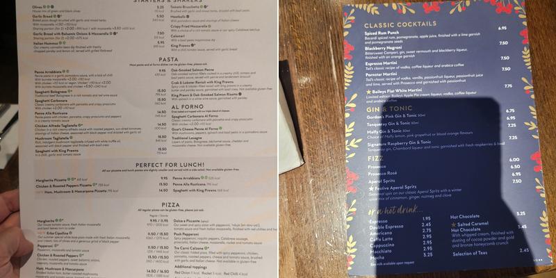 Prezzo Italian Restaurant Ely Menu
