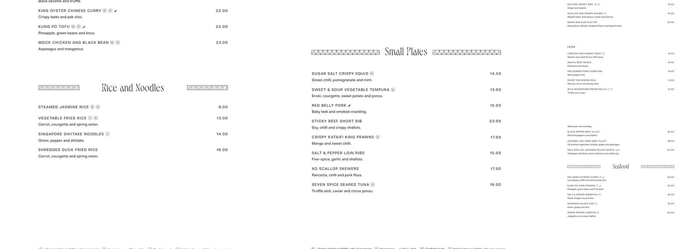 Tattu Restaurant and Bar Menu