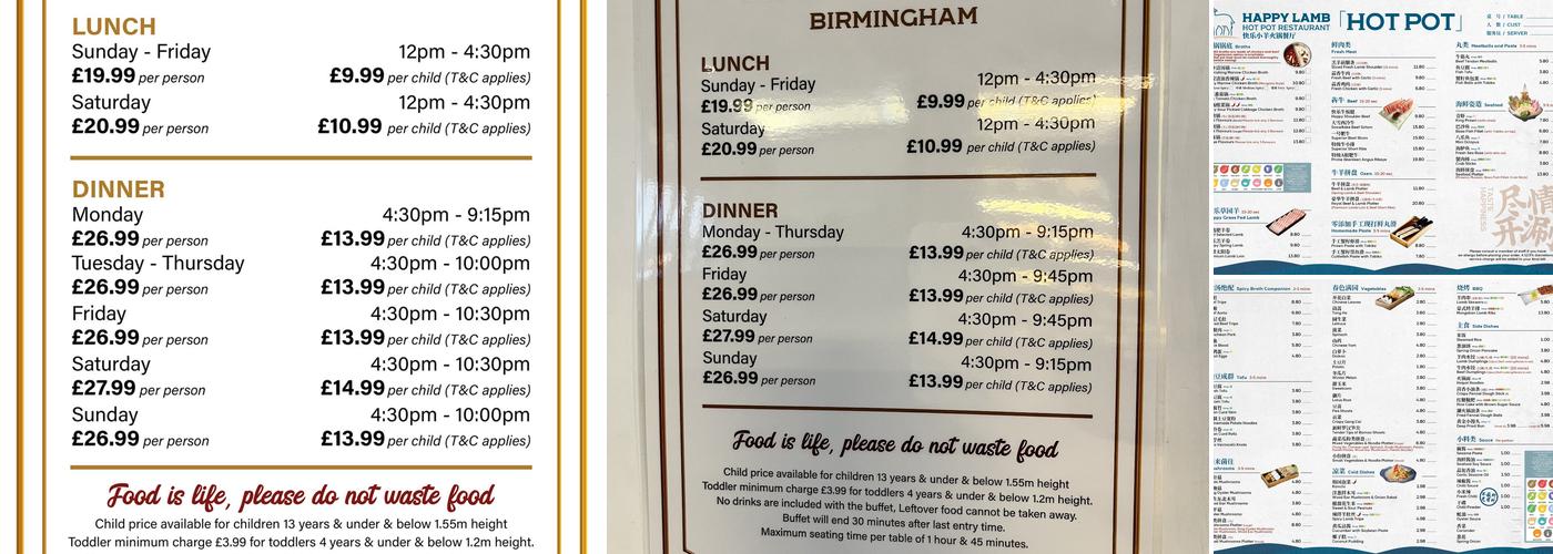 Happy Lamb Hot Pot Birmingham Menu