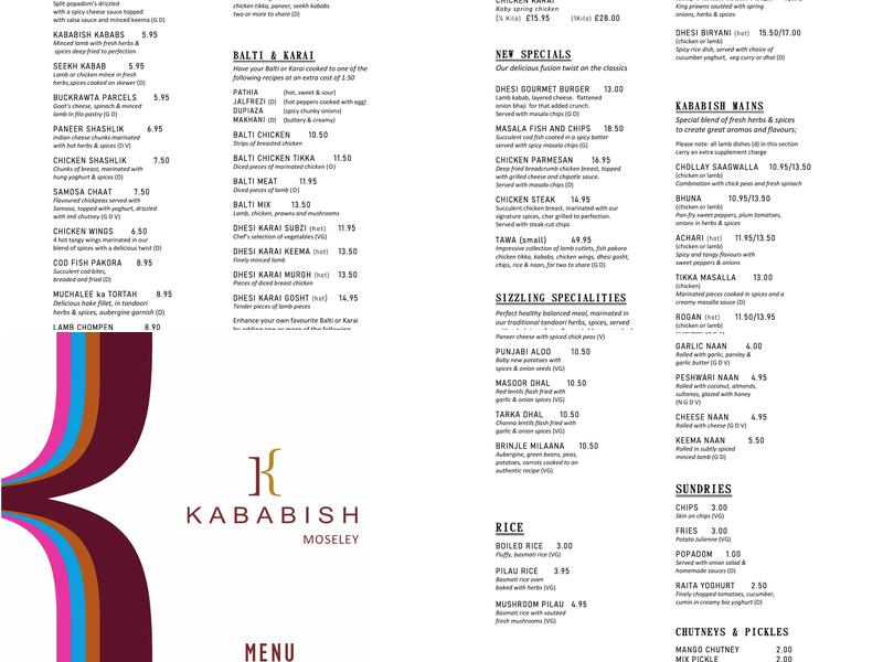 Kababish Restaurant - Moseley Menu