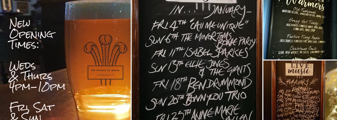 The Prince of Wales, Birmingham Menu