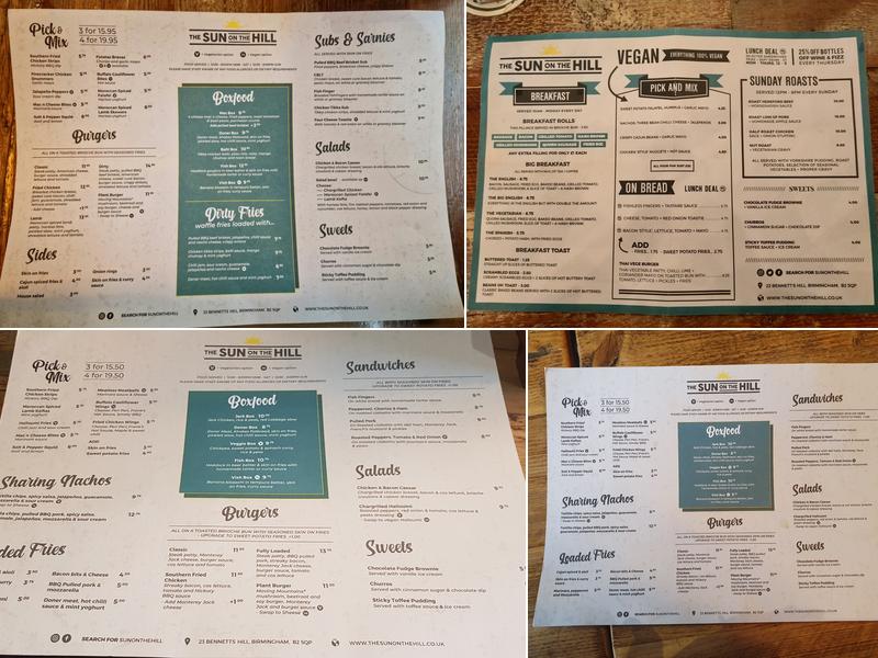 The Sun On The Hill Menu