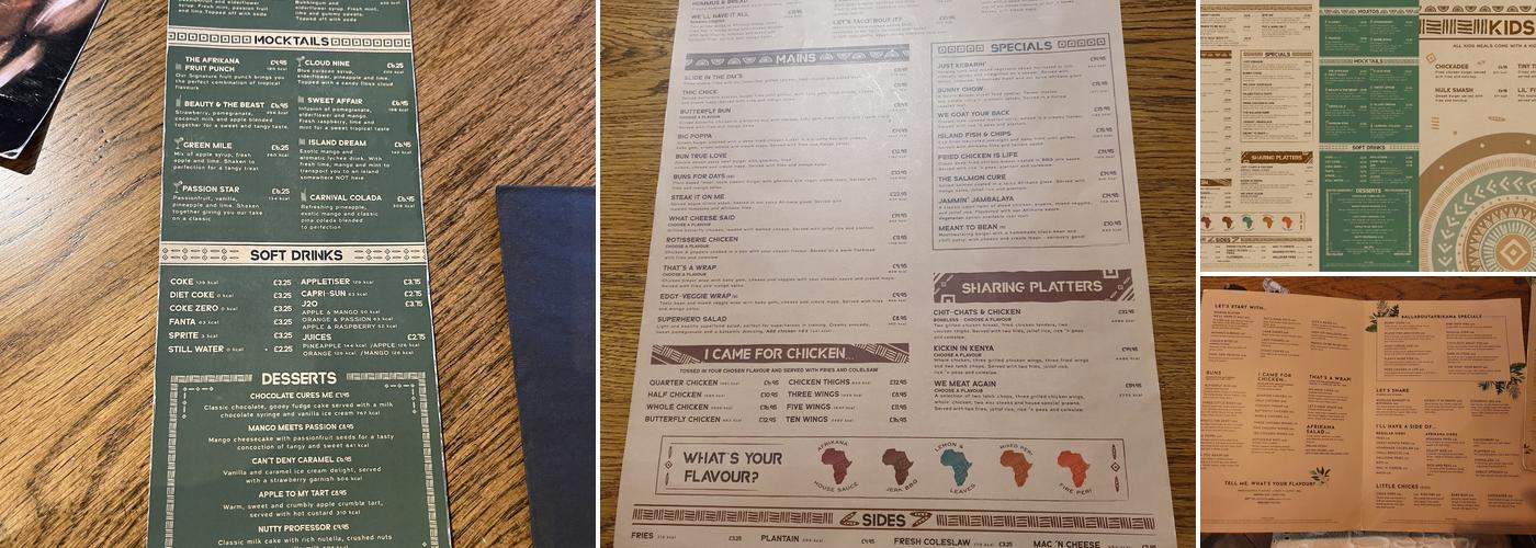 Afrikana Birmingham Menu