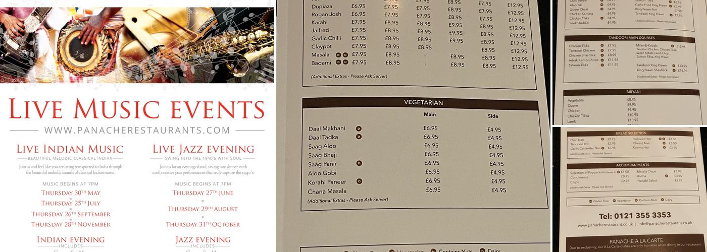 Panache Fine Dining Menu