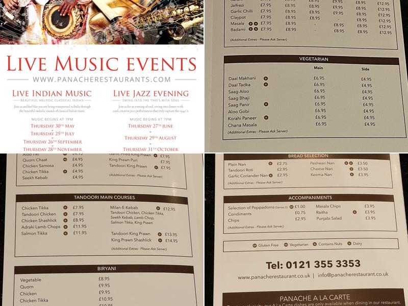 Panache Fine Dining Menu