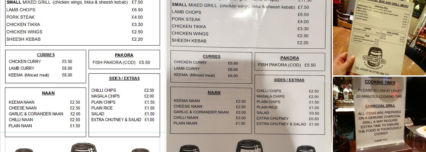 The Barrel Bar and Grill Menu