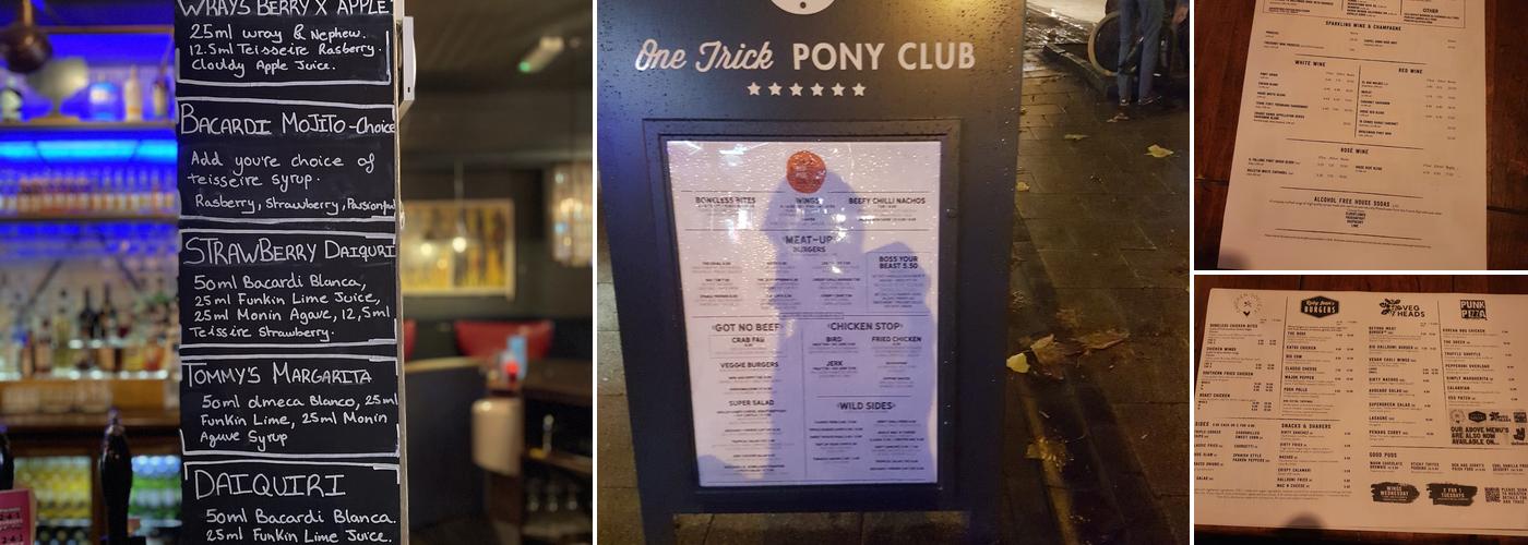 One Trick Pony Club Menu