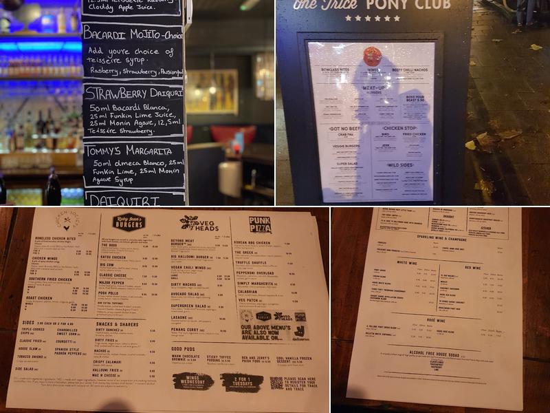 One Trick Pony Club Menu