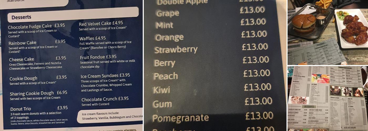 Hookahs Shisha Birmingham Menu