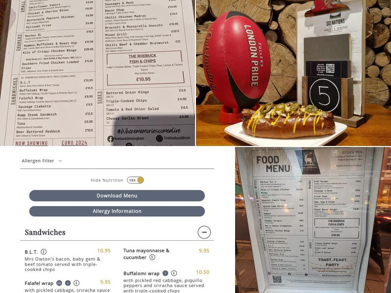 The Roebuck, Birmingham Menu