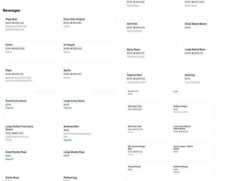 Harborne Fish Bar Menu