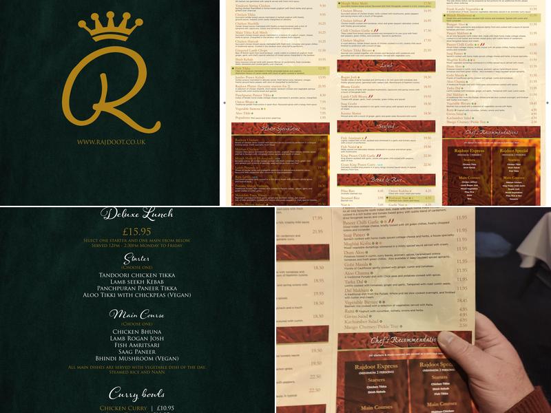 Rajdoot Indian Restaurant Menu
