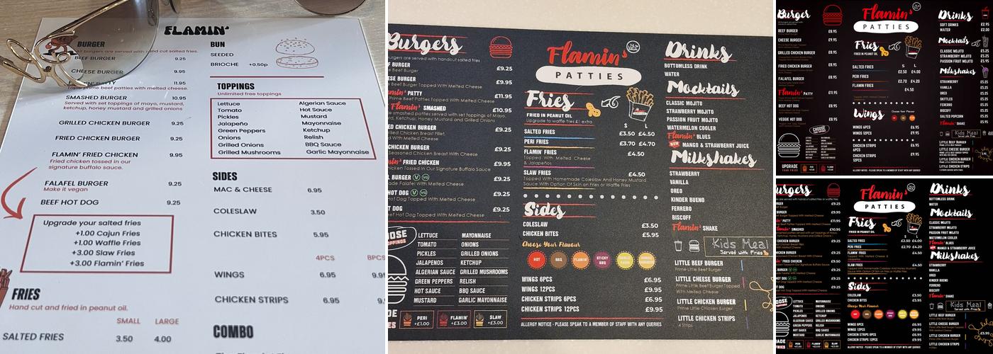 Flamin' Patties Menu