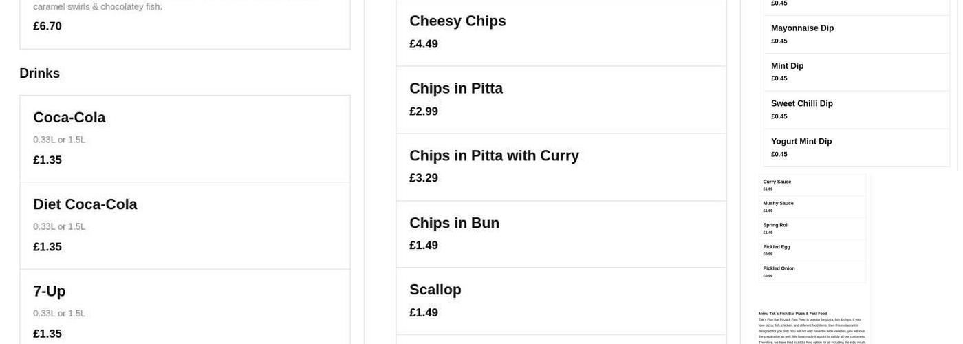 Kippa’s Fish Bar Menu