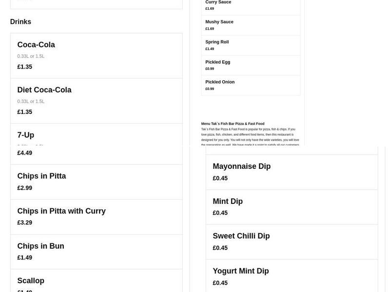 Kippa’s Fish Bar Menu