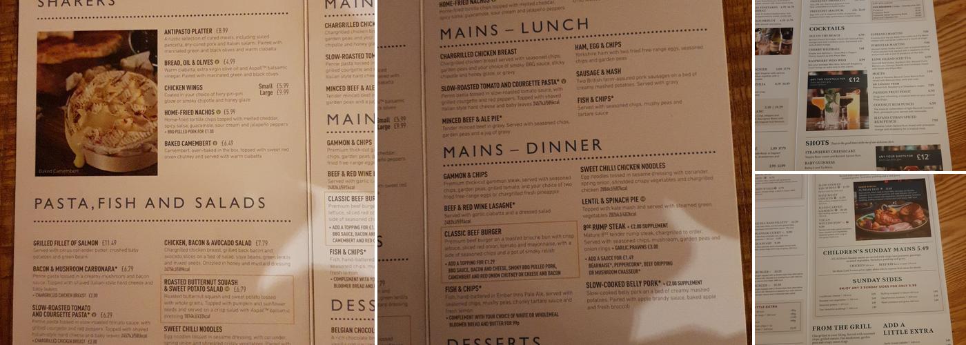 The Selly Park Tavern Menu